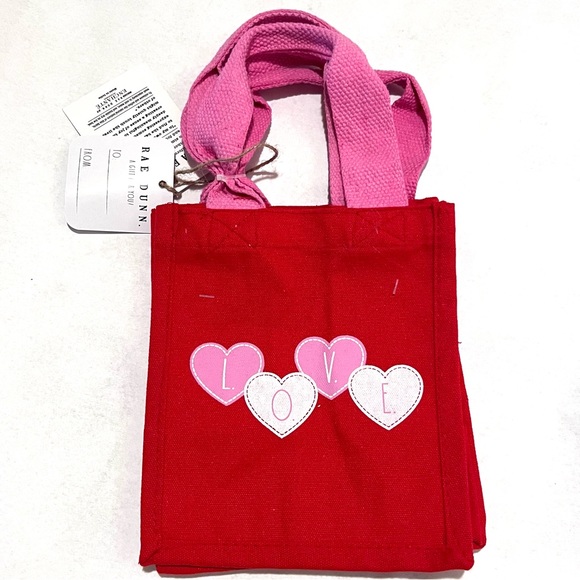 Rae Dunn Set of Two Small LOVE Cloth Tote Bags Red/Pink - Picture 11 of 13